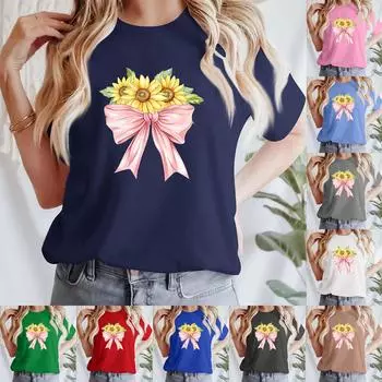 Женская повседневная футболка с принтом, пуловер с круглым вырезом, топ с короткими рукавами XXL