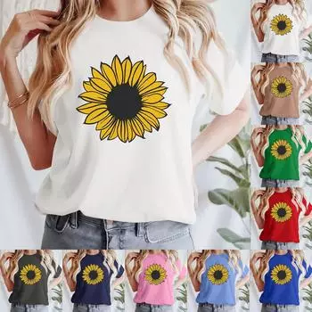 Женская повседневная футболка с принтом, пуловер с круглым вырезом, топ с короткими рукавами XXXL верблюд