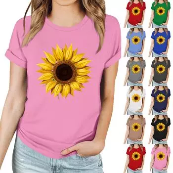 Женская повседневная футболка с принтом, пуловер с круглым вырезом, топ с короткими рукавами XXL зелёный