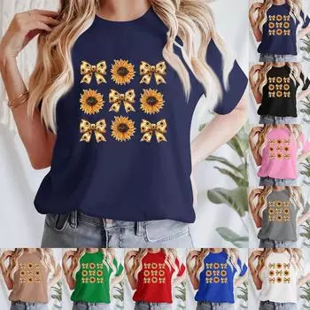 Женская повседневная футболка с принтом, пуловер с круглым вырезом, топ с короткими рукавами L верблюд