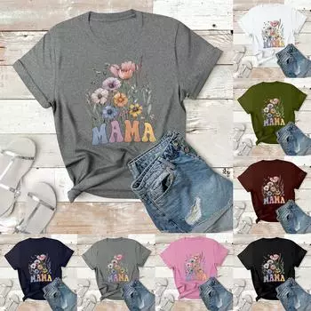 Женская повседневная футболка с принтом, пуловер с круглым вырезом, топ с короткими рукавами M