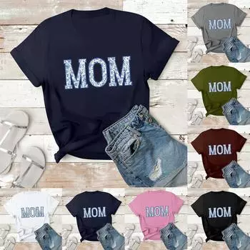 Женская повседневная футболка с принтом, пуловер с круглым вырезом, топ с короткими рукавами L