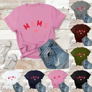 Женская повседневная футболка с принтом, пуловер с круглым вырезом, топ с короткими рукавами S винный