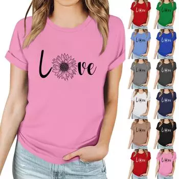 Женская повседневная футболка с принтом, пуловер с круглым вырезом, топ с короткими рукавами M белый