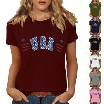 Женская повседневная футболка с принтом в честь Дня независимости, пуловер с круглым вырезом, топ с короткими рукавами XXL чёрный