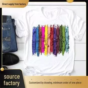 Женская повседневная футболка с принтом в виде акварельных губ и помады 2025 года M