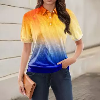 Женская повседневная футболка с v-образным вырезом и коротким рукавом с цветочным принтом и декоративными пуговицами, топ L синий