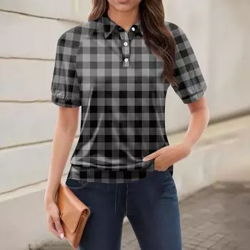 Женская повседневная футболка с v-образным вырезом и коротким рукавом с цветочным принтом и декоративными пуговицами, топ L чёрный