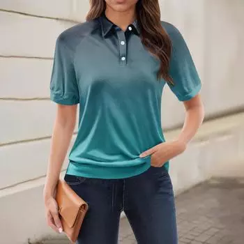 Женская повседневная футболка с v-образным вырезом и коротким рукавом с цветочным принтом и декоративными пуговицами, топ L синий