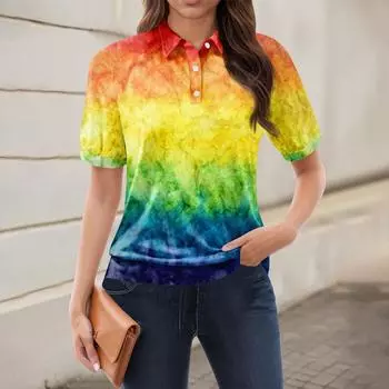 Женская повседневная футболка с v-образным вырезом и коротким рукавом с цветочным принтом и декоративными пуговицами, топ L синий