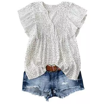 Женская повседневная футболка с V-образным вырезом и короткими рукавами M белый