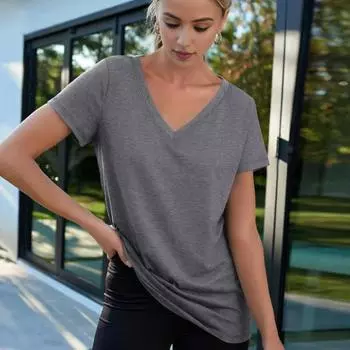 Женская повседневная футболка с v-образным вырезом и коротким рукавом, пуловер, однотонная свободная футболка 2XL армия зеленый