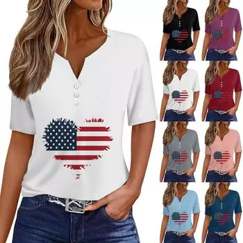 Женская повседневная футболка с v-образным вырезом и короткими рукавами, декоративная футболка на пуговицах, топ L чёрный