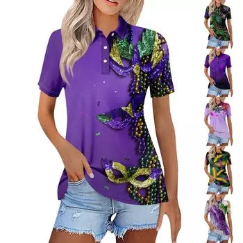 Женская повседневная футболка с v-образным вырезом и коротким рукавом с цветочным принтом и декоративными пуговицами, топ L темно-фиолетового
