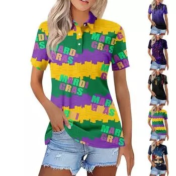 Женская повседневная футболка с v-образным вырезом и коротким рукавом с цветочным принтом и декоративными пуговицами, топ L чёрный