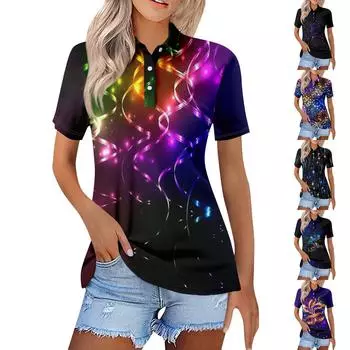 Женская повседневная футболка с v-образным вырезом и коротким рукавом с цветочным принтом и декоративными пуговицами, топ L темно-синий