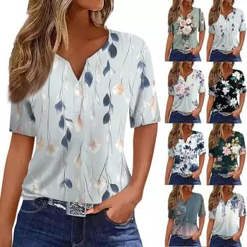 Женская повседневная футболка с v-образным вырезом и короткими рукавами, декоративная футболка на пуговицах, топ L чёрный