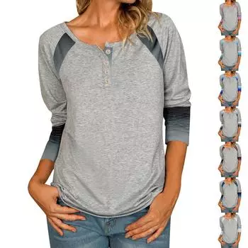 Женская повседневная футболка с v-образным вырезом и коротким рукавом с цветочным принтом и декоративными пуговицами, топ L темно-синий