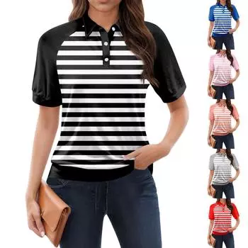 Женская повседневная футболка с v-образным вырезом и коротким рукавом с цветочным принтом и декоративными пуговицами, топ L чёрный