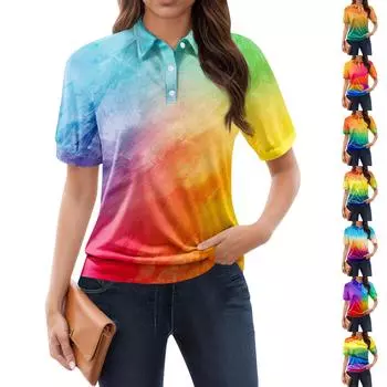 Женская повседневная футболка с v-образным вырезом и коротким рукавом с цветочным принтом и декоративными пуговицами, топ L синий