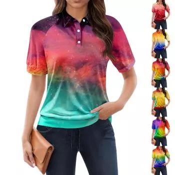 Женская повседневная футболка с v-образным вырезом и коротким рукавом с цветочным принтом и декоративными пуговицами, топ L