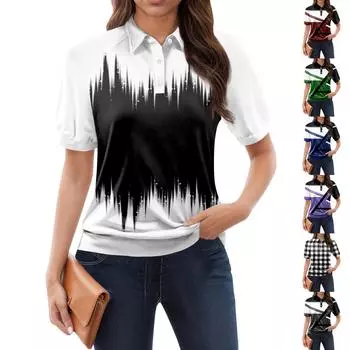 Женская повседневная футболка с v-образным вырезом и коротким рукавом с цветочным принтом и декоративными пуговицами, топ L