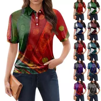 Женская повседневная футболка с v-образным вырезом и коротким рукавом с цветочным принтом и декоративными пуговицами, топ L армия зеленый