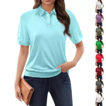 Женская повседневная футболка с v-образным вырезом и коротким рукавом с цветочным принтом и декоративными пуговицами, топ L армия зеленый