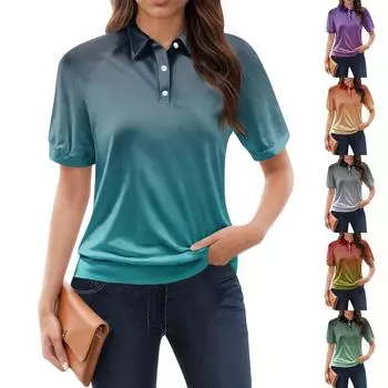 Женская повседневная футболка с v-образным вырезом и коротким рукавом с цветочным принтом и декоративными пуговицами, топ L синий