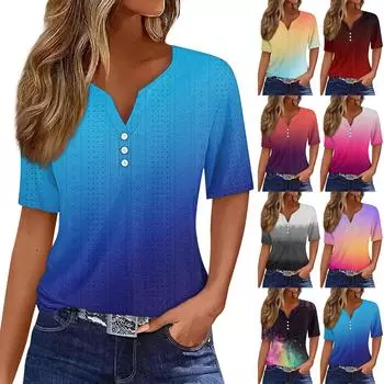Женская повседневная футболка с v-образным вырезом и короткими рукавами, декоративная футболка на пуговицах, топ L чёрный
