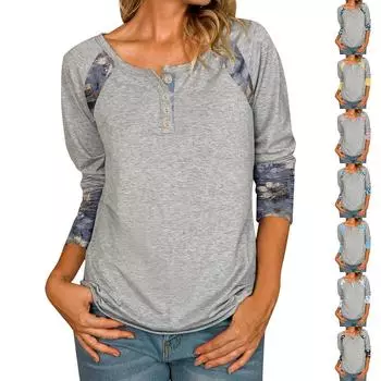 Женская повседневная футболка с v-образным вырезом и коротким рукавом с цветочным принтом и декоративными пуговицами, топ XXL розовый