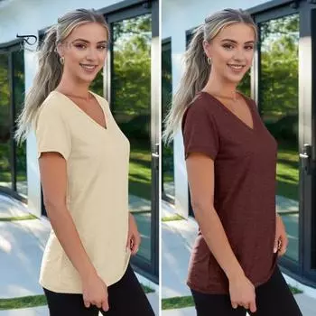 Женская повседневная футболка с v-образным вырезом и короткими рукавами, пуловер, однотонная футболка свободного покроя, летние эластичные топы, уличная одежда 2XL армия зеленый