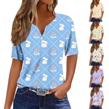 Женская повседневная футболка с v-образным вырезом и коротким рукавом с декоративными пуговицами, топ XL фиолетовый