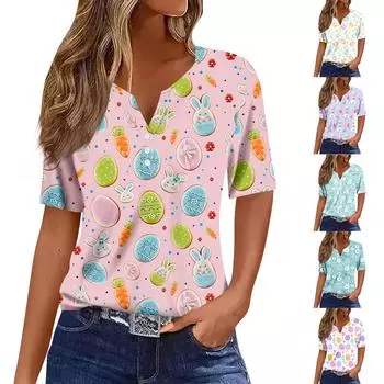 Женская повседневная футболка с v-образным вырезом и коротким рукавом с декоративными пуговицами, топ M