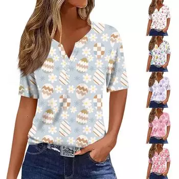 Женская повседневная футболка с v-образным вырезом и коротким рукавом с декоративными пуговицами, топ S