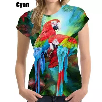 Женская повседневная футболка с забавным попугаем и 3D-принтом, уличная одежда в стиле Харадзюку, футболки с коротким рукавом в стиле хип-хоп, верхняя рубашка S чёрный