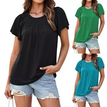 Женская повседневная футболка Solid Solor с круглым вырезом и короткими рукавами, рубашка, платье, топ M армия зеленый