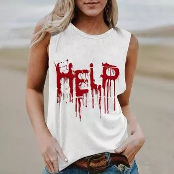 Женская повседневная футболка-топ без рукавов с круглым вырезом и принтом на Хэллоуин S киноварь