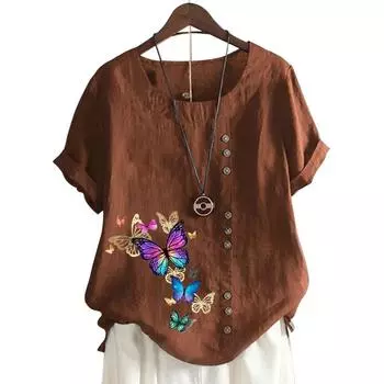 Женская повседневная хлопковая футболка с принтом, 11 цветов S кофейный