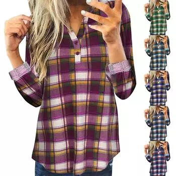 Женская повседневная хлопковая клетчатая рубашка с длинным рукавом Женская тонкая куртка-рубашка