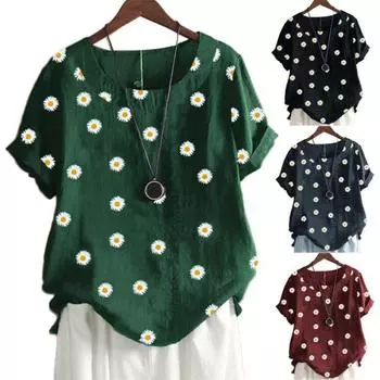 Женская повседневная хлопковая льняная свободная футболка с коротким рукавом и принтом Маргариты, блузка, топ M чёрный