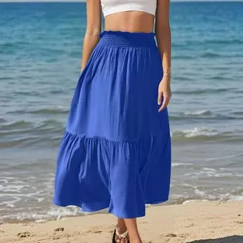 Женская повседневная и модная эластичная резинка на поясе с черной грибковой кромкой, однотонная юбка L синий