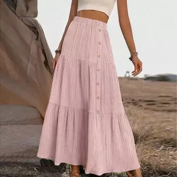 Женская повседневная и модная эластичная резинка на поясе с черной грибковой кромкой, однотонная юбка L розовый