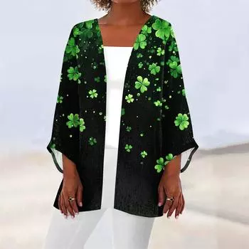 Женская повседневная и модная легкая куртка средней длины с принтом ко Дню святого Валентина, кардиган L армия зеленый