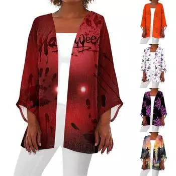 Женская повседневная и модная легкая куртка средней длины с принтом на Хэллоуин XXXL хаки