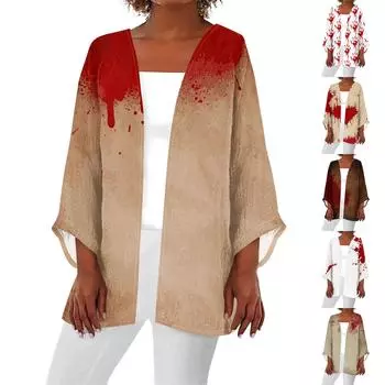 Женская повседневная и модная легкая куртка средней длины с принтом на Хэллоуин S винный