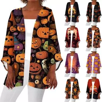 Женская повседневная и модная легкая куртка средней длины с принтом на Хэллоуин M