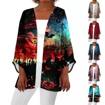 Женская повседневная и модная легкая куртка средней длины с принтом на Хэллоуин S