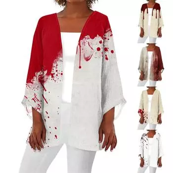 Женская повседневная и модная легкая куртка средней длины с принтом на Хэллоуин XXXL бежевый