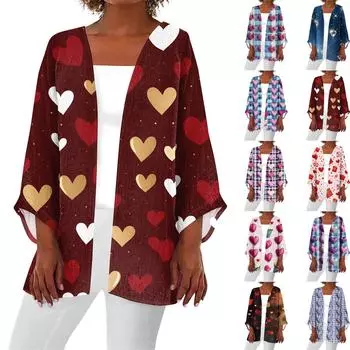 Женская повседневная и модная легкая куртка средней длины с принтом ко Дню святого Валентина, кардиган S